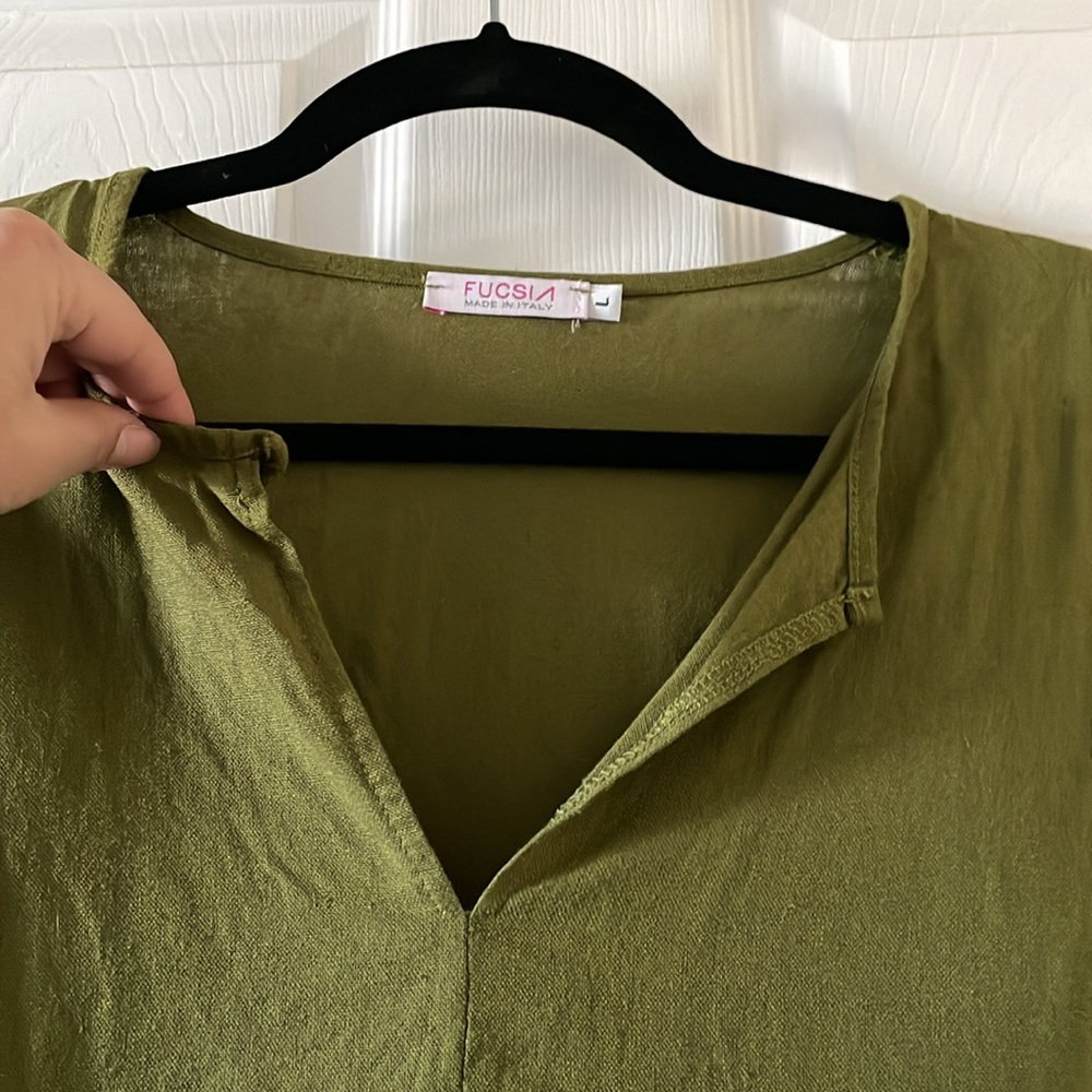 Gorgeous Italy 🇮🇹 olive green linen blend dress - Picture 2 of 6